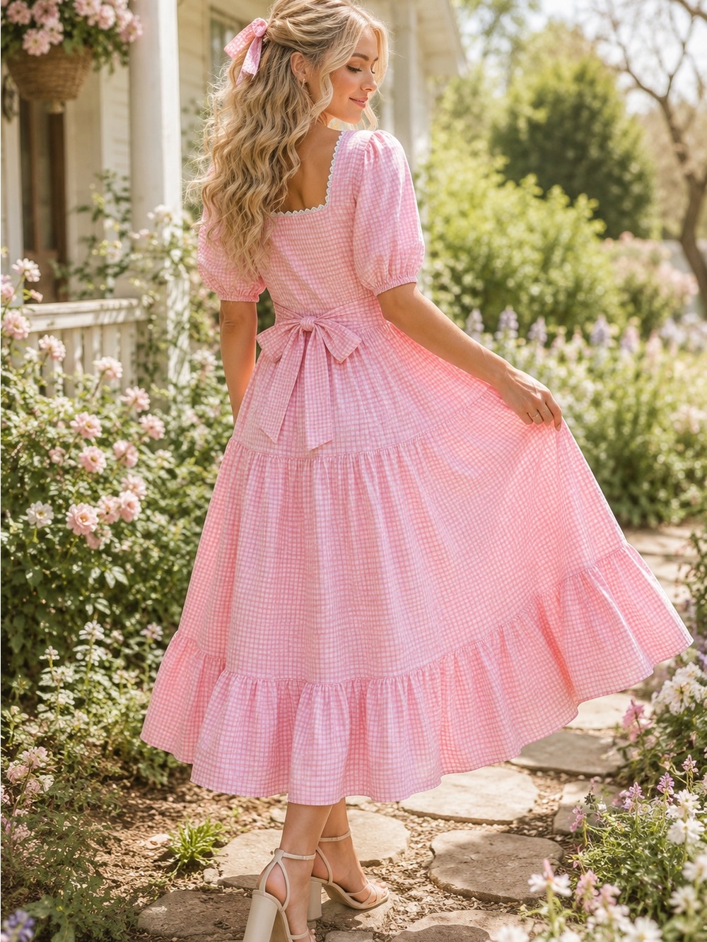 NWT Ivy City Co Hannah Pink Gingham Dress Size 14 Cottagecore Puff Sleeve modest - Picture 2 of 10